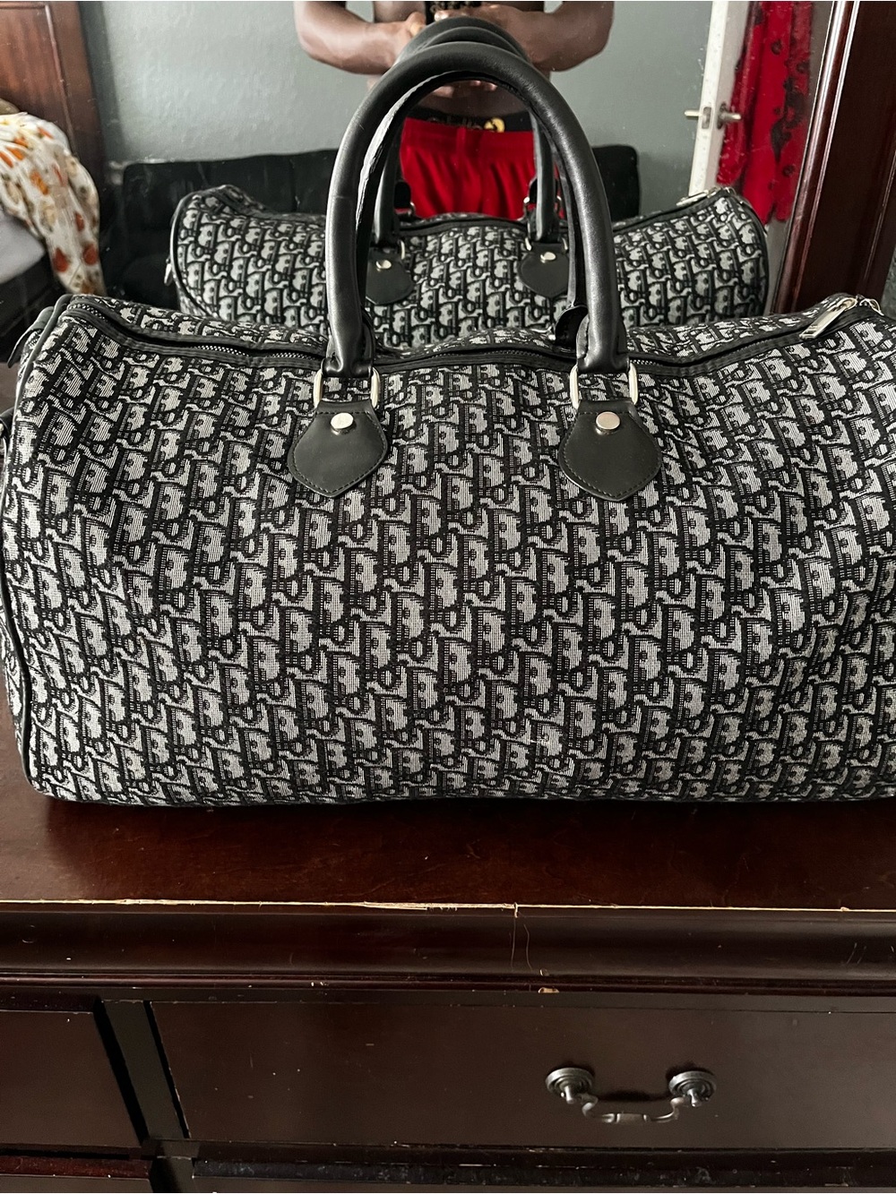 Dior Black & Beige Monogram Duffle Bag - Picture 5 of 8
